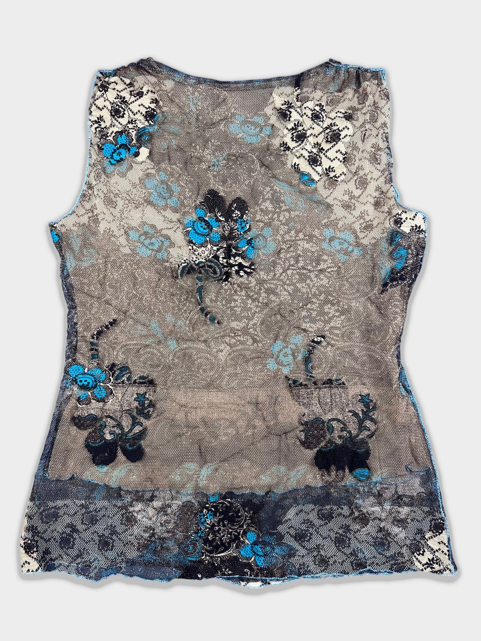 Grunge Mesh Tank Turquoise Floral