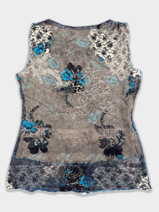 Grunge Mesh Tank Turquoise Floral