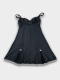 Vintage Y2K Noir Lace Corset Mini Dress — Black Lingerie Slip with Heart Appliqué