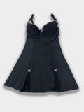 Vintage Y2K Noir Lace Corset Mini Dress — Black Lingerie Slip with Heart Appliqué