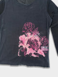 Vintage Black Floral Long Sleeve Top Y2K Graphic Layered Tee