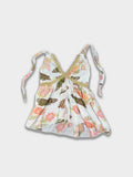 Vintage Floral Butterfly Cami with Gold Glitter Trim — Sheer Boho Tie‑Strap Top