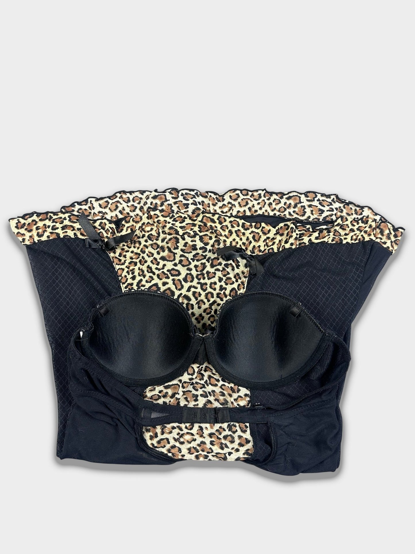 Vintage Leopard Panel Strapless Corset Bustier Top – Black Animal Print