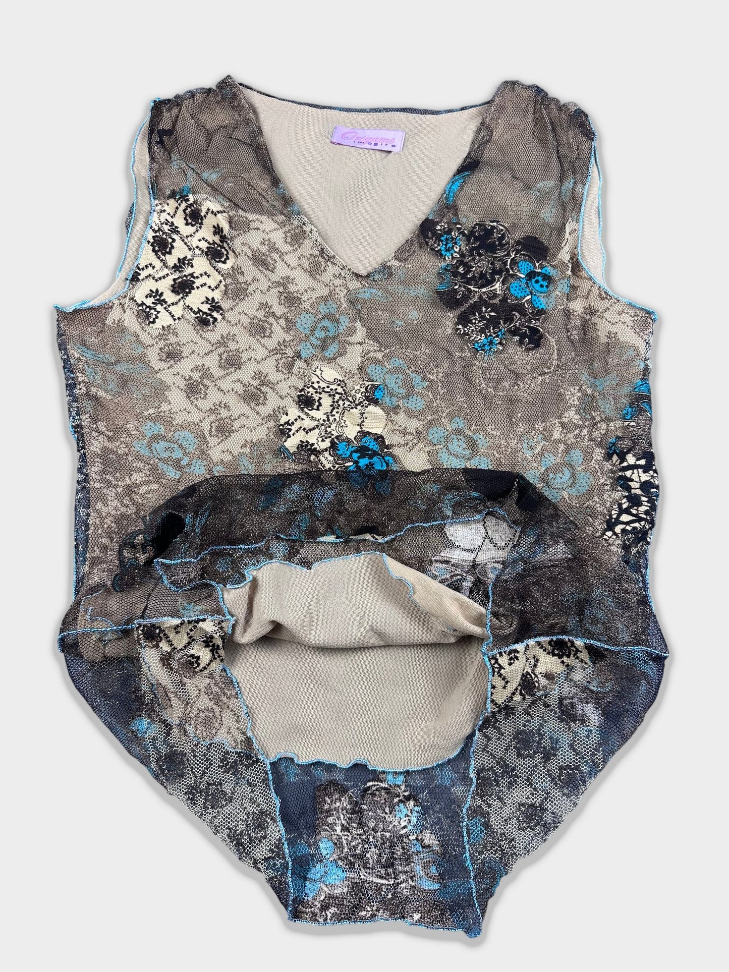 Grunge Mesh Tank Turquoise Floral