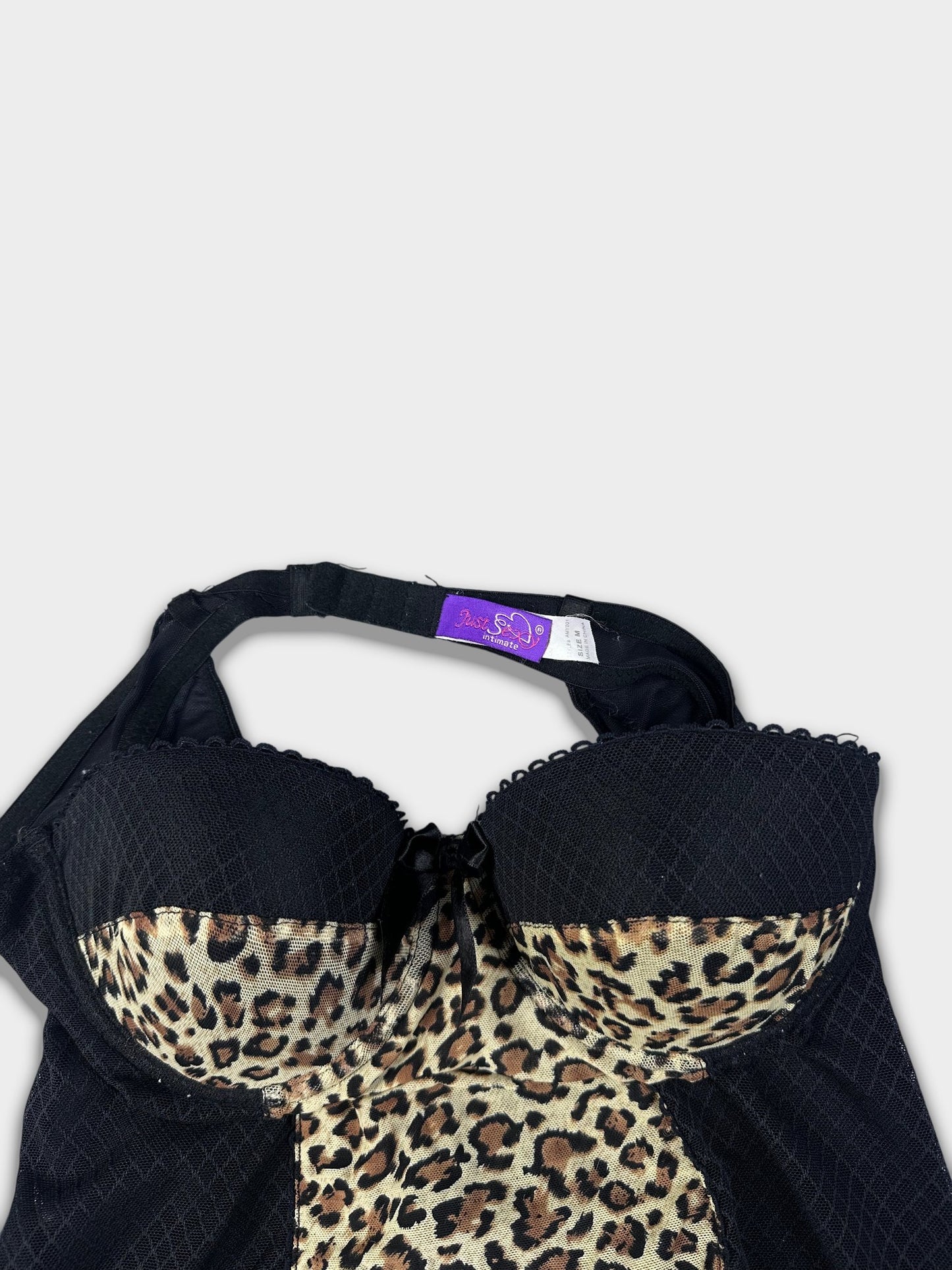 Vintage Leopard Panel Strapless Corset Bustier Top – Black Animal Print