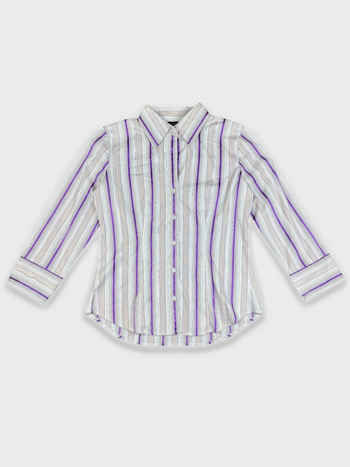 Purple Striped Sheen Blouse for Effortless Style (M)