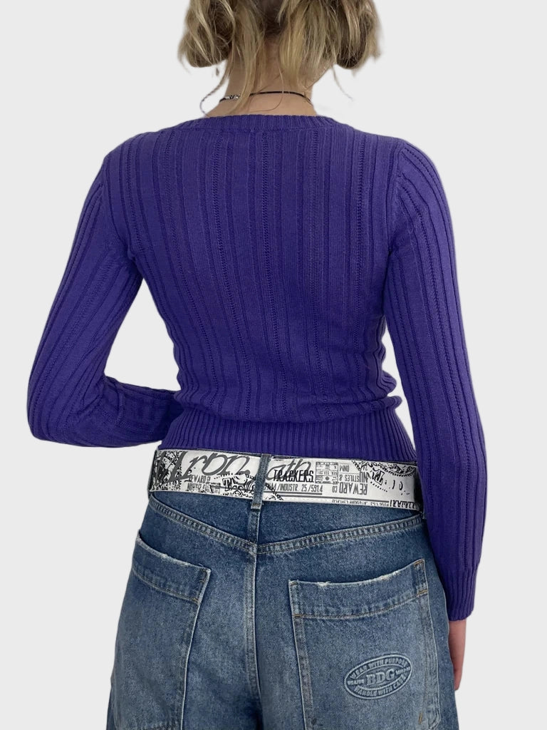 back view, Arizona Purple Sweater, vintage Y2K second hand piece