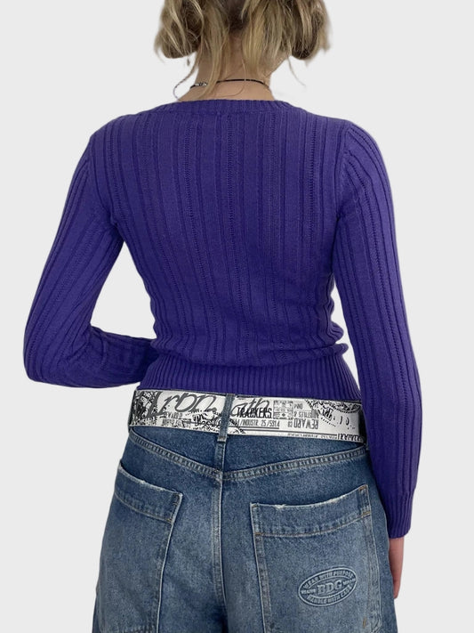 back view, Arizona Purple Sweater, vintage Y2K second hand piece