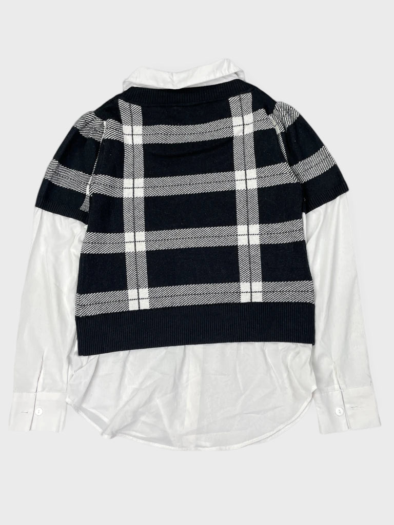 back view, Rachel Zoe Checkered Black Sweater, vintage Y2K second hand piece