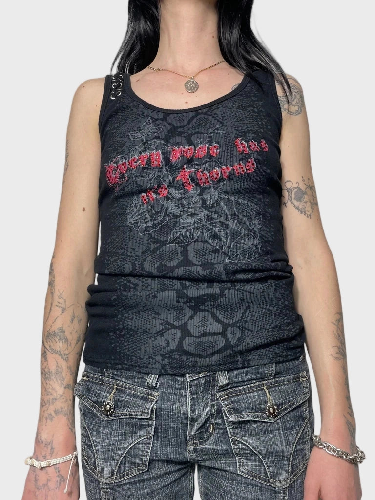 front view, Just Divine Rock Rhinestone Top, vintage Y2K second hand piece