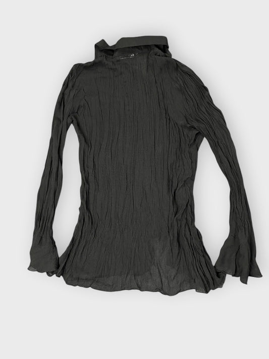 back view, HKR Collection Ruffled Tie-Front Crinkle Blouse in Black, vintage Y2K second hand piece