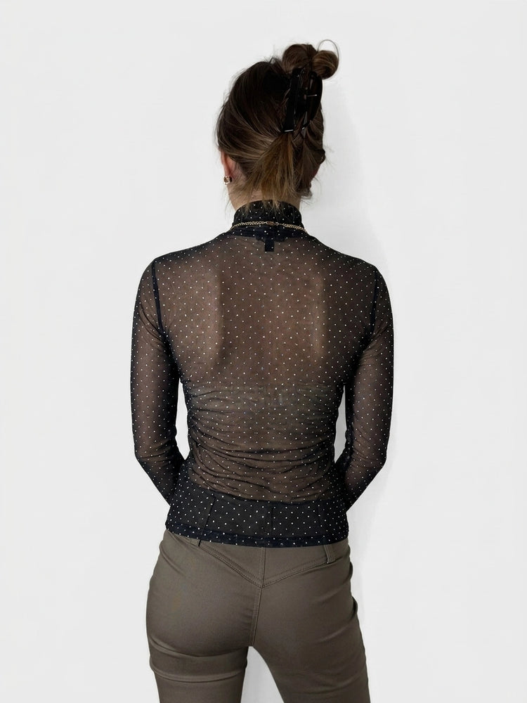Chic Sheer Black Polka Dot Top (XS)