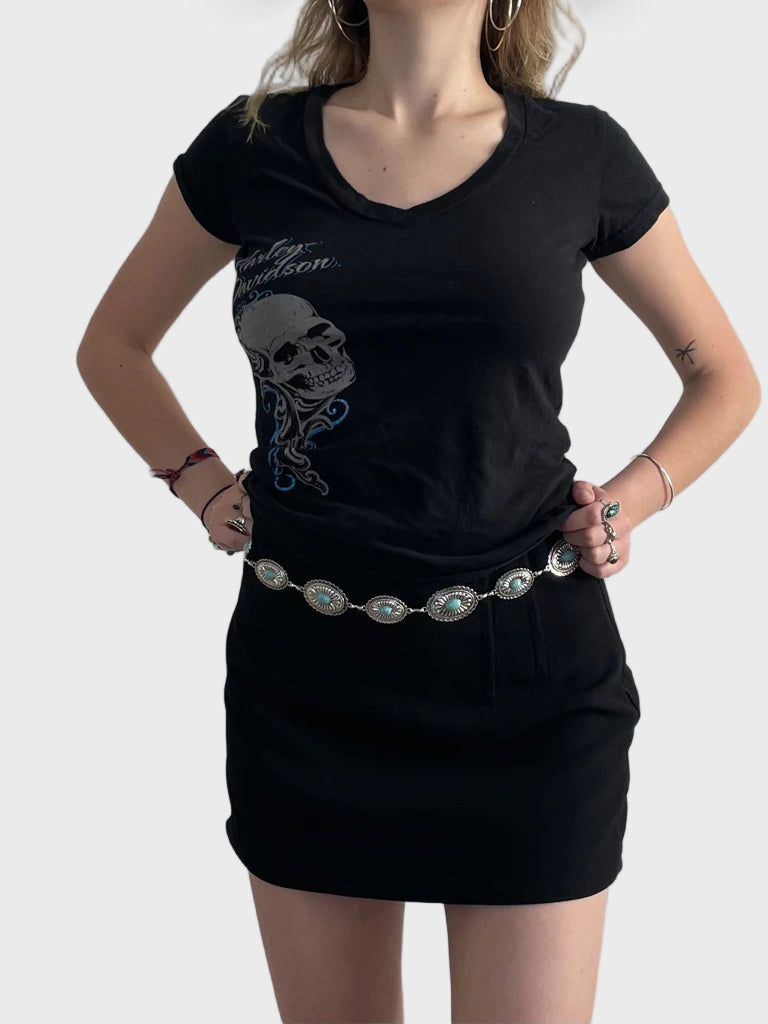 detail view, Harley-Davidson skull ride – harley v-neck tee, vintage Y2K second hand piece