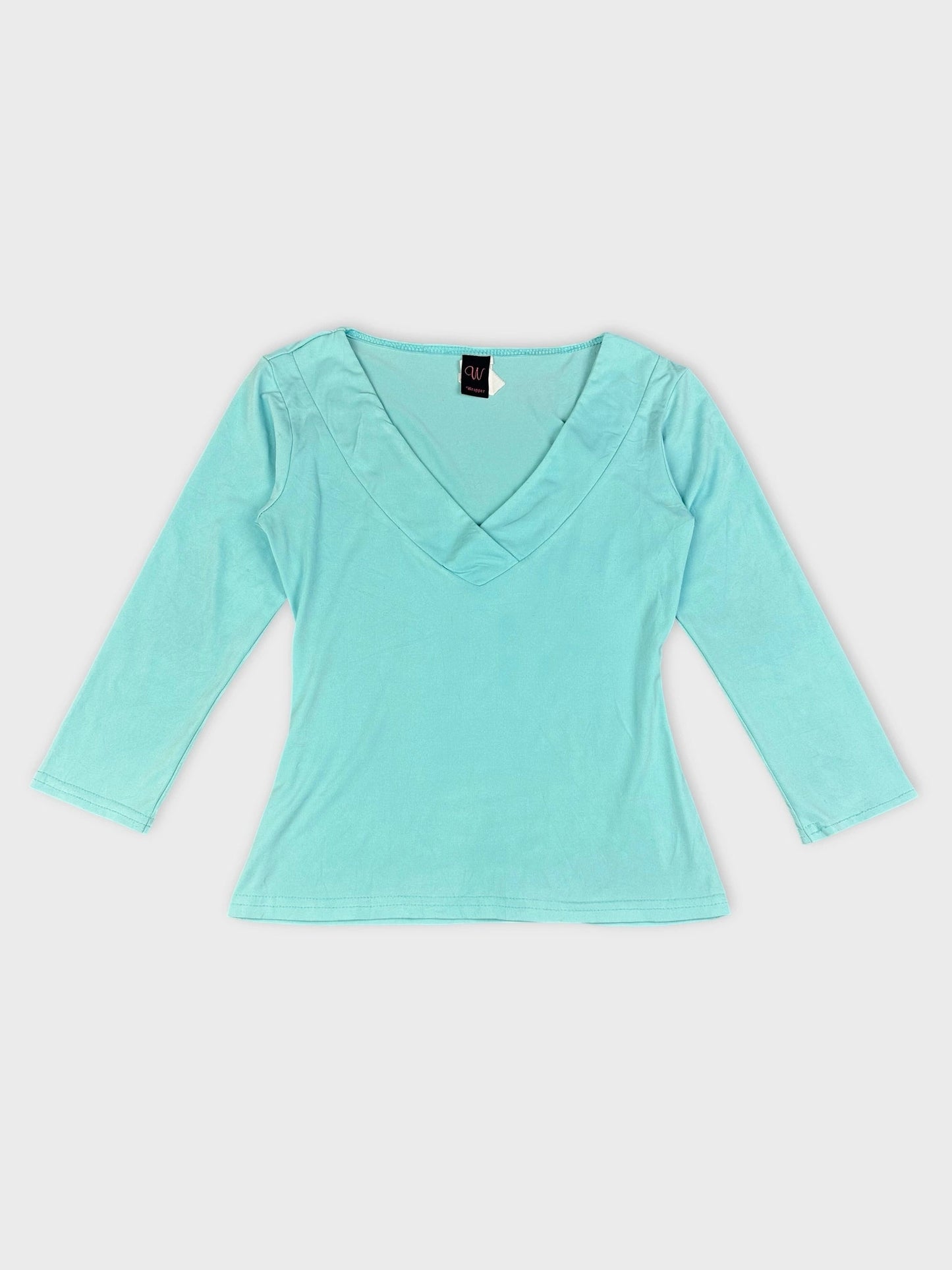 Sky blue long sleeve top with V-neck front view