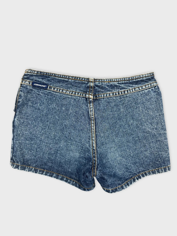 Edgy Lace-Up Denim Shorts in Blue (W27 / S)