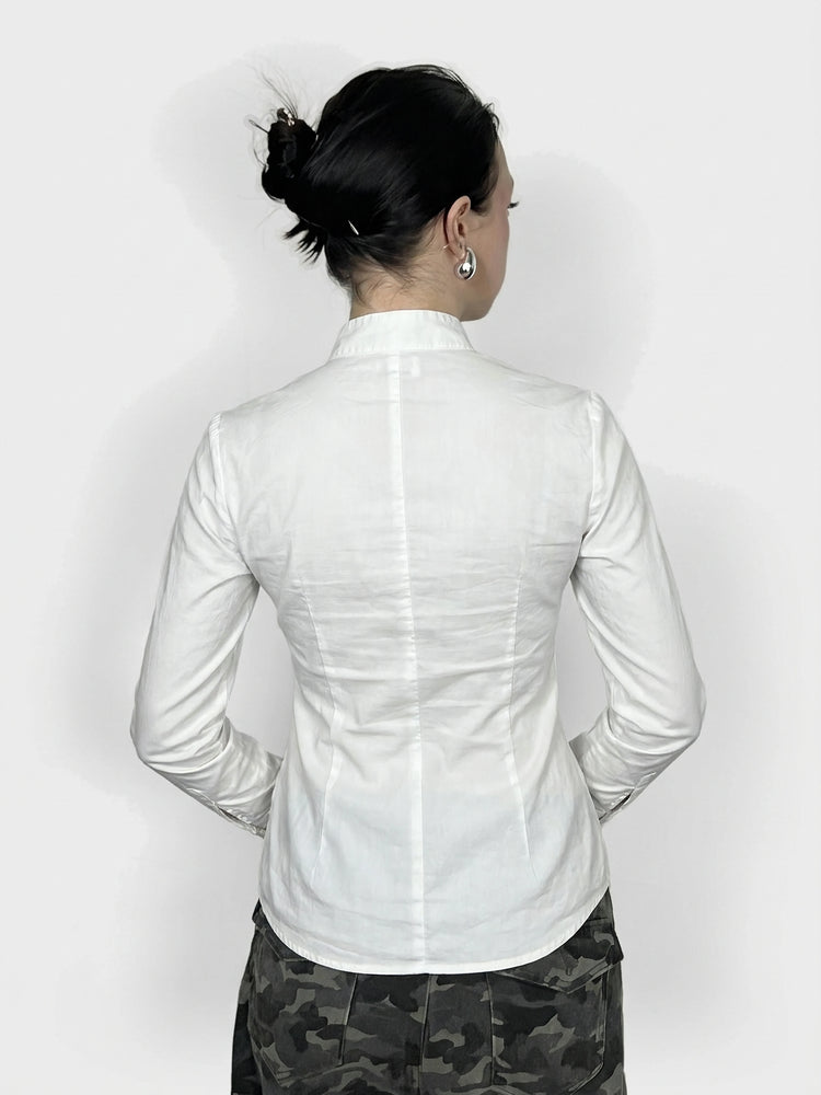 Sleek White Long Sleeve Button-Up (M)