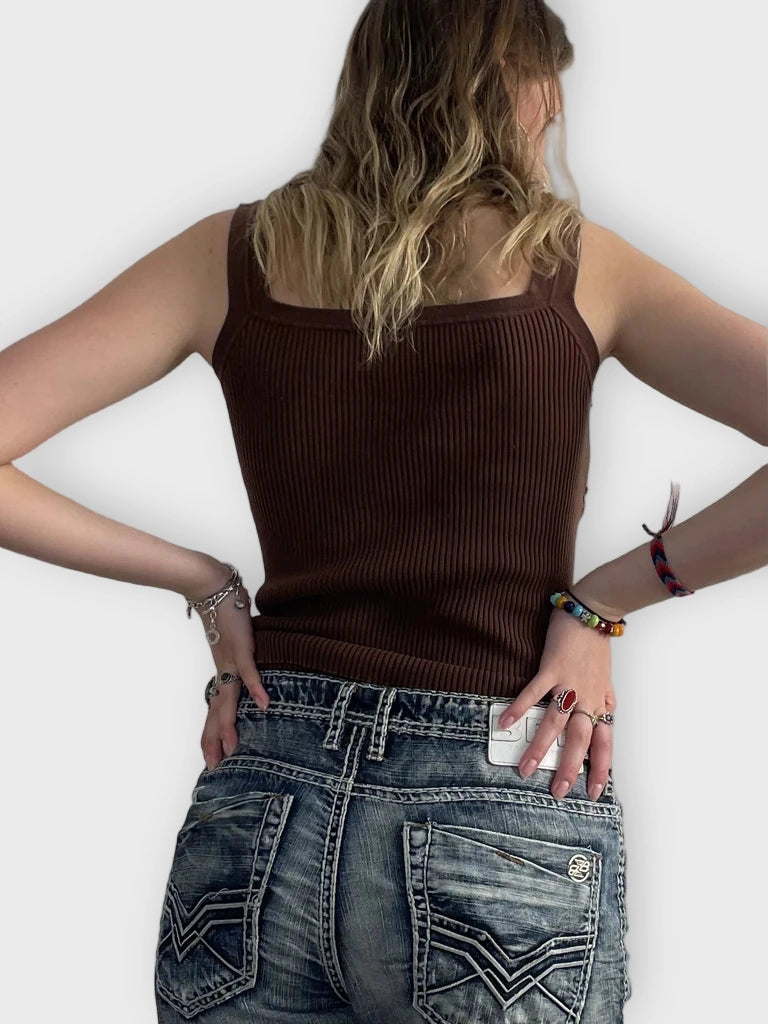 back view, stud spell – ribbed knit top, vintage Y2K second hand piece