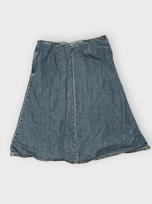 back view, Style & Co Panelled Flare Denim Skirt, vintage Y2K second hand piece