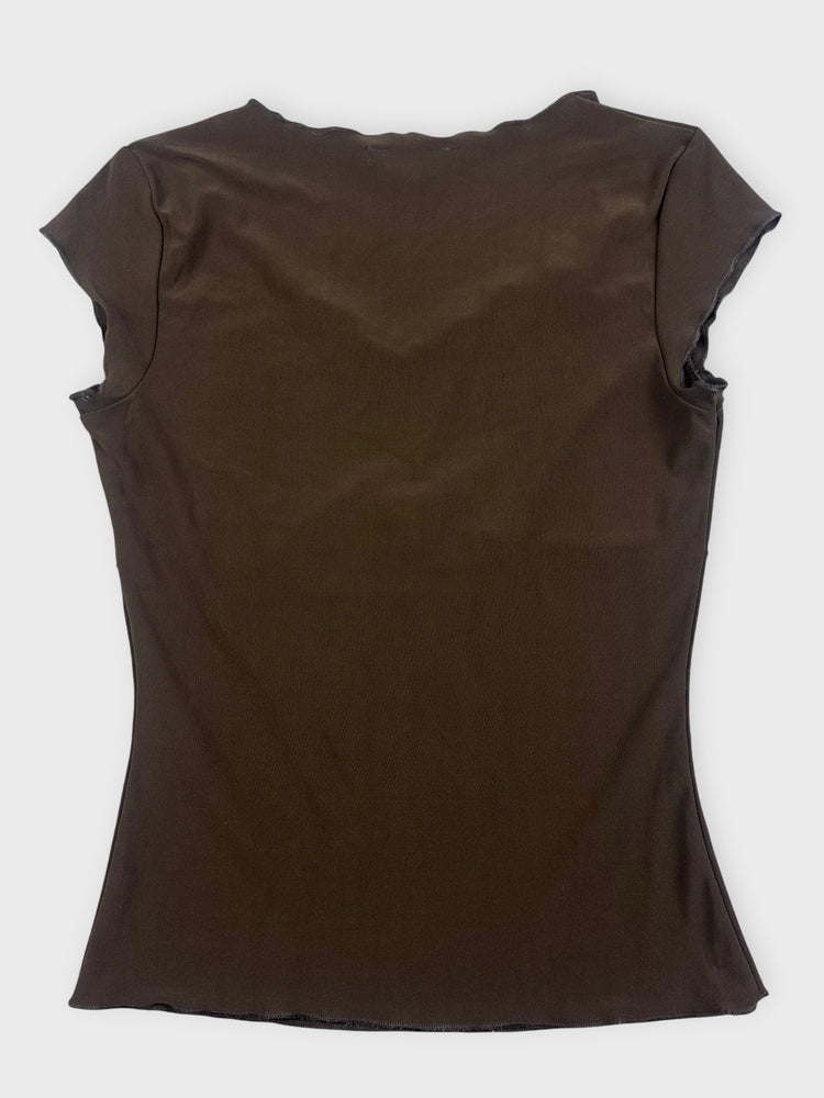 Sleek Brown Crop Top with Scalloped Hem (L)