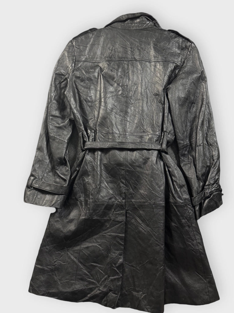 back view, Terry Lewis Black Long Leather Coat, vintage Y2K second hand piece