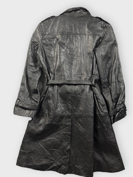 back view, Terry Lewis Black Long Leather Coat, vintage Y2K second hand piece