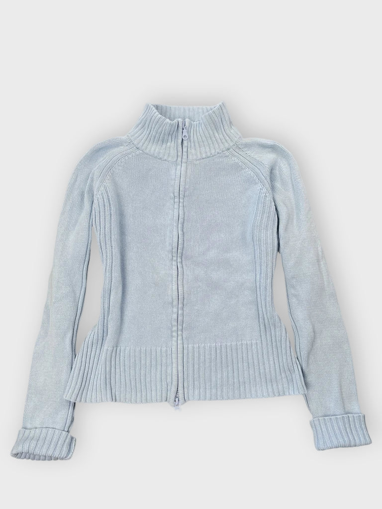 detail view, Outline Turquoise Knit Zip-Up Cardigan, vintage Y2K second hand piece