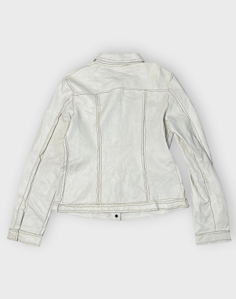 detail view, White Leather Jacket, vintage Y2K second hand piece, image 5