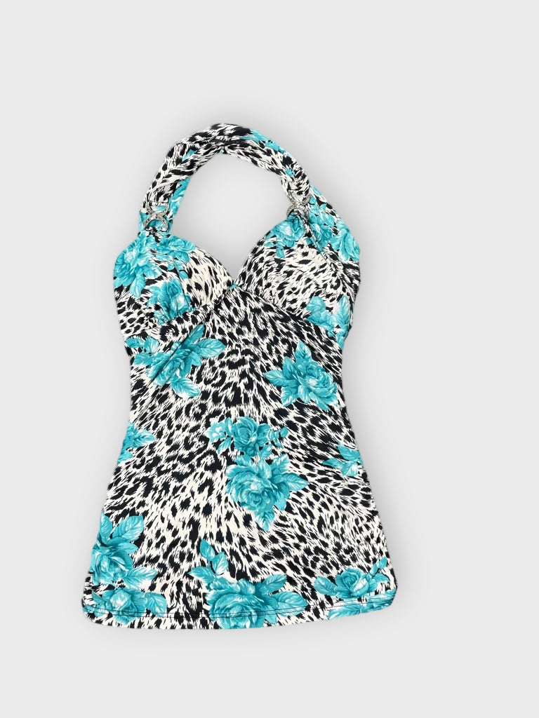 detail view, Janice Wild Bloom Halterneck Top, vintage Y2K second hand piece