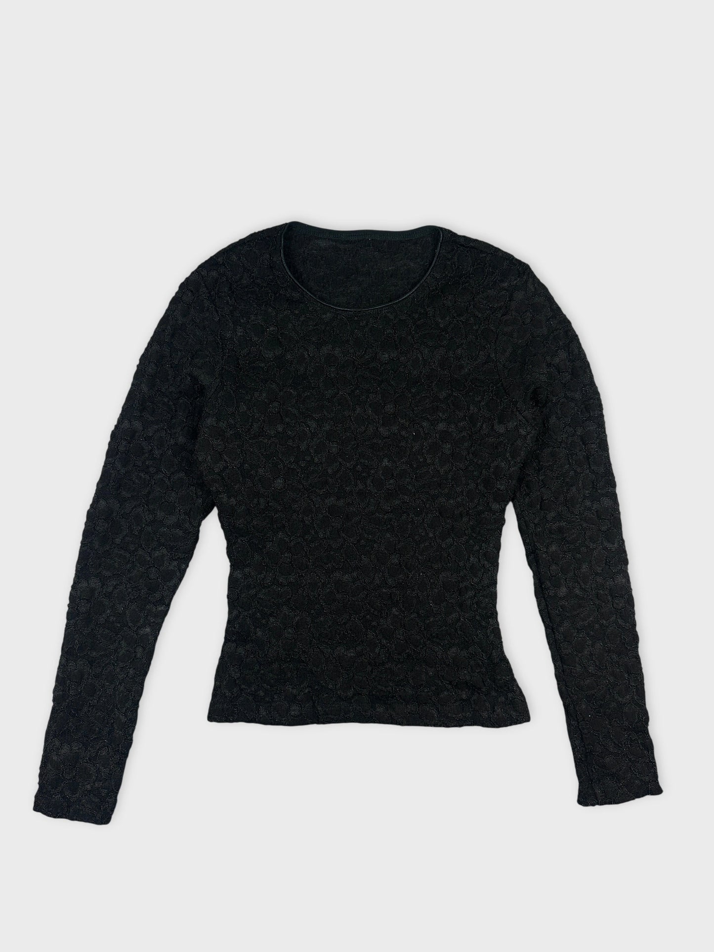 Black body shirt with floral lace pattern front view