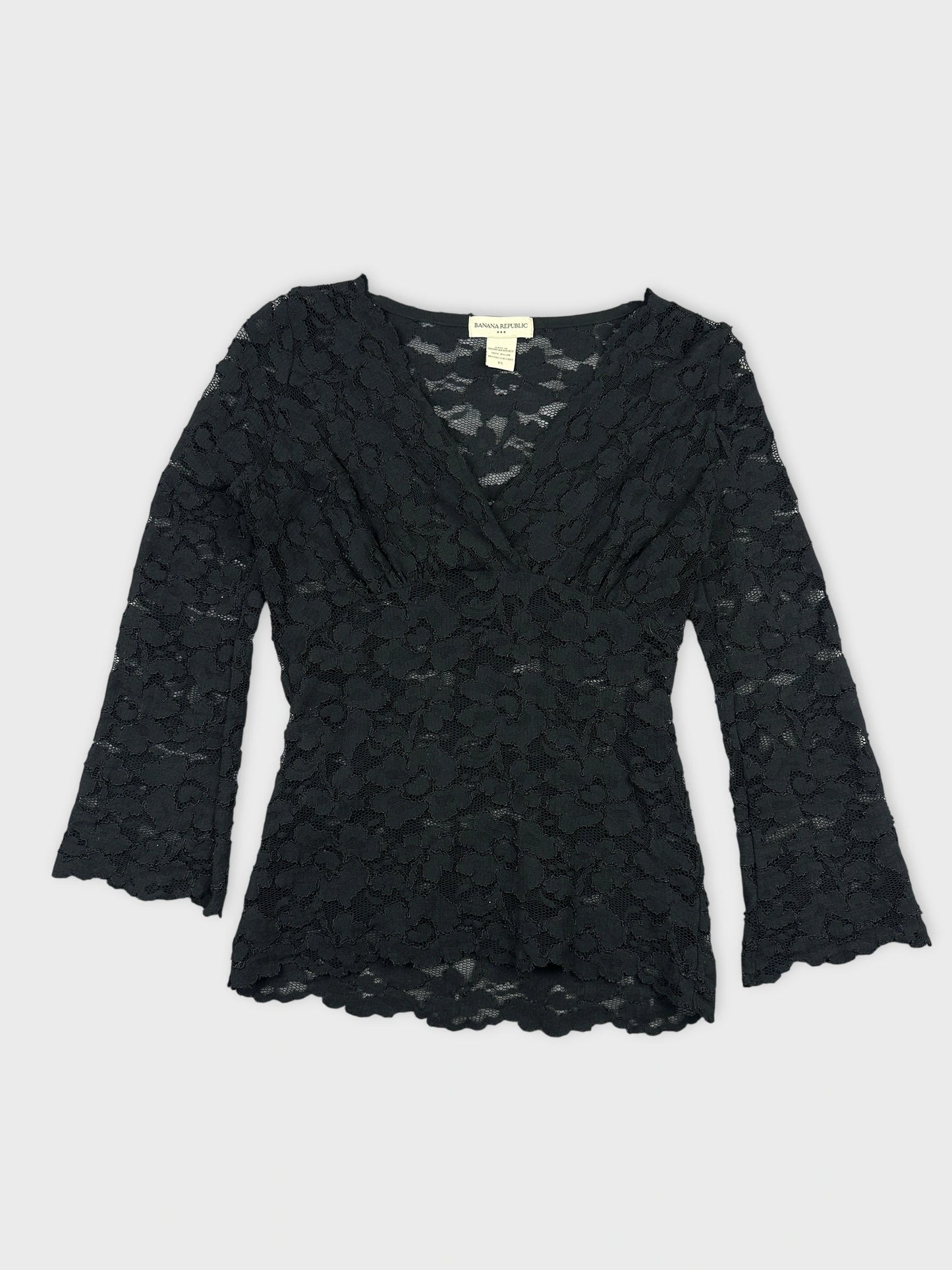 Black lace body shirt with flared sleeves front view