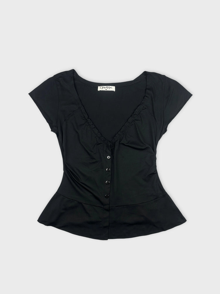 Navy Peplum Body Shirt with Button Detail (M)