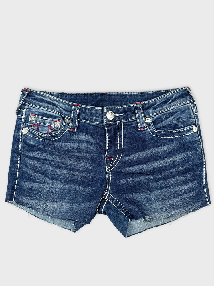 Denim Mini Shorts with Edgy Frayed Hem (W31 / L)