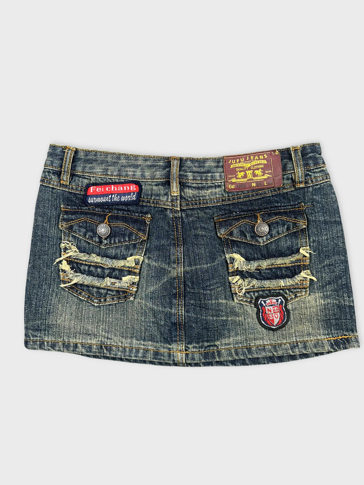 Denim Mini Skirt with Distressed Details (W30 / L)