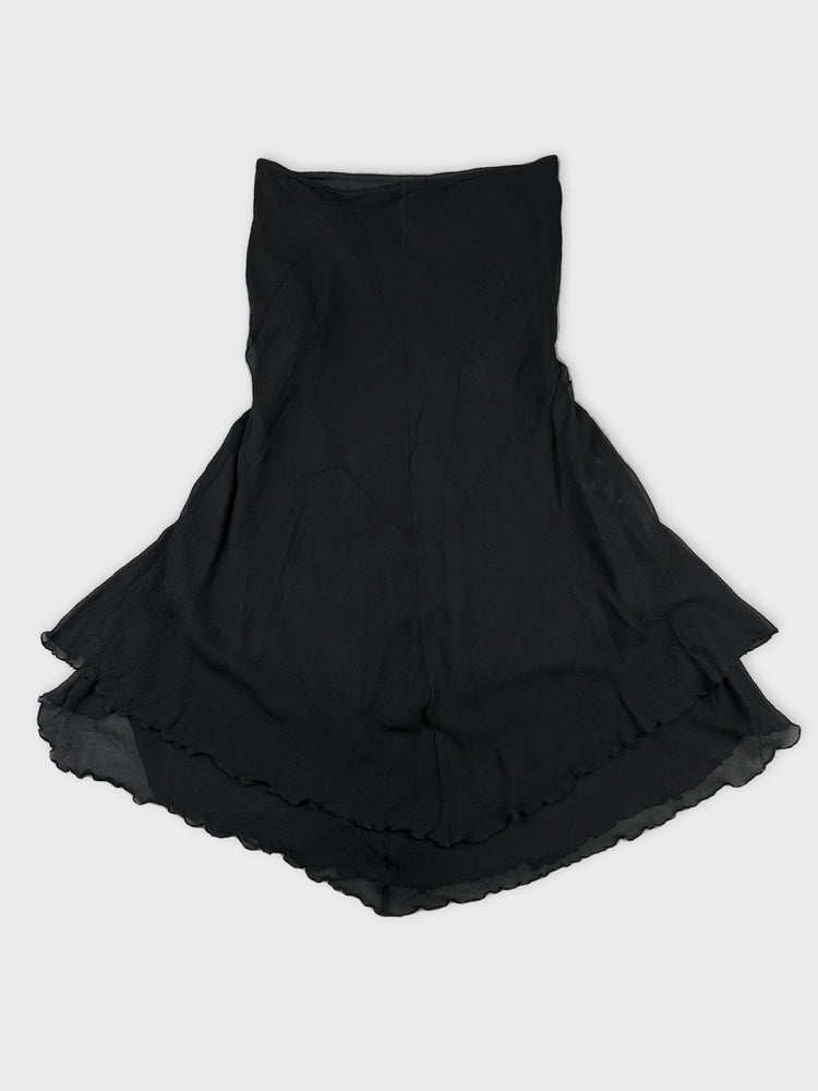 Elegant Black Silk Skirt with Flowy Detail (W32 / XL)
