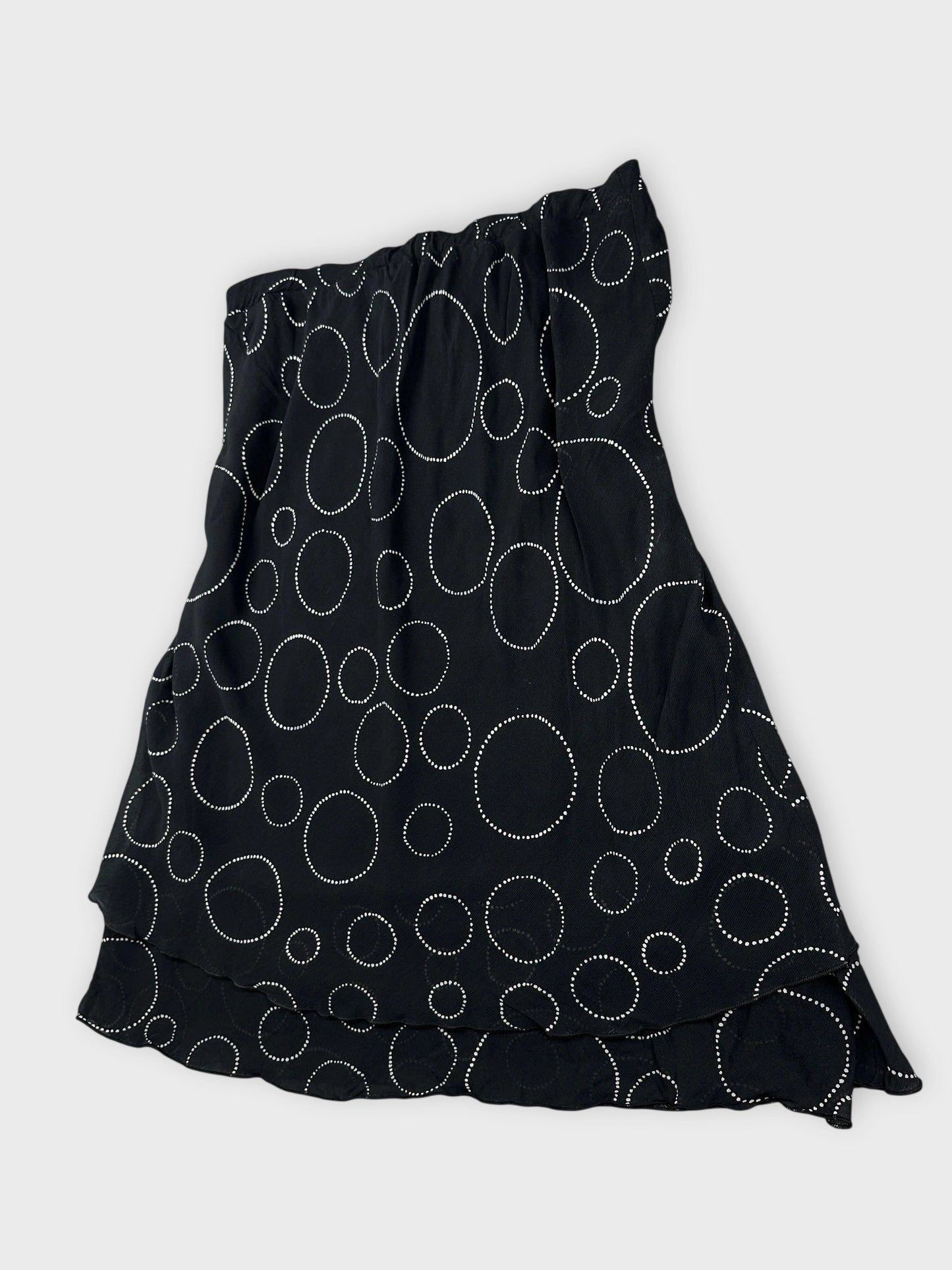 Black skirt with white circular print detail view