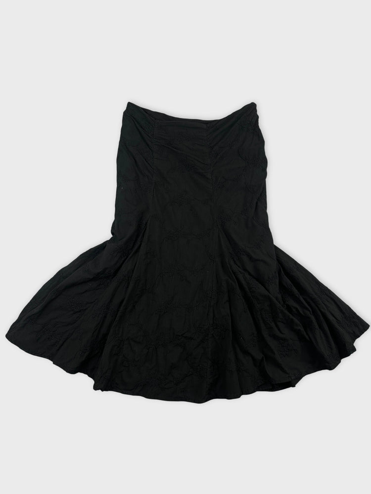 Embroidered Black Cotton Maxi Skirt (W33 / XL)