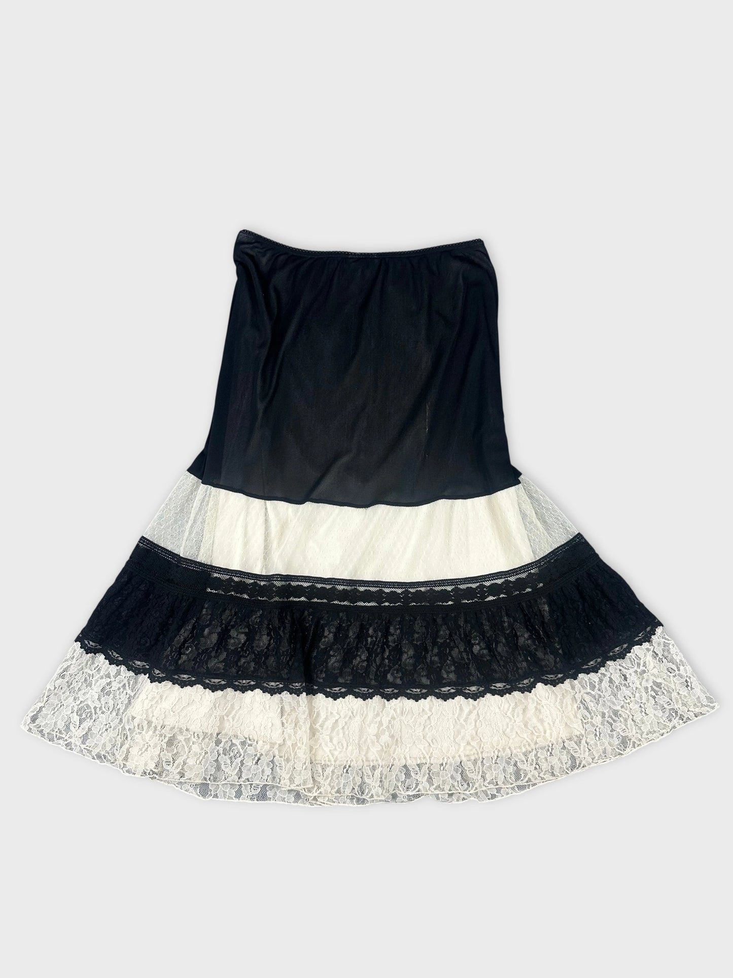 Black and white vintage skirt with lace trim front view