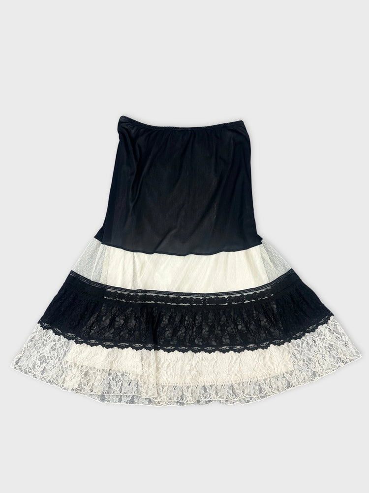 Navy Lace Maxi Skirt with Sheer Layer (W28 / M)