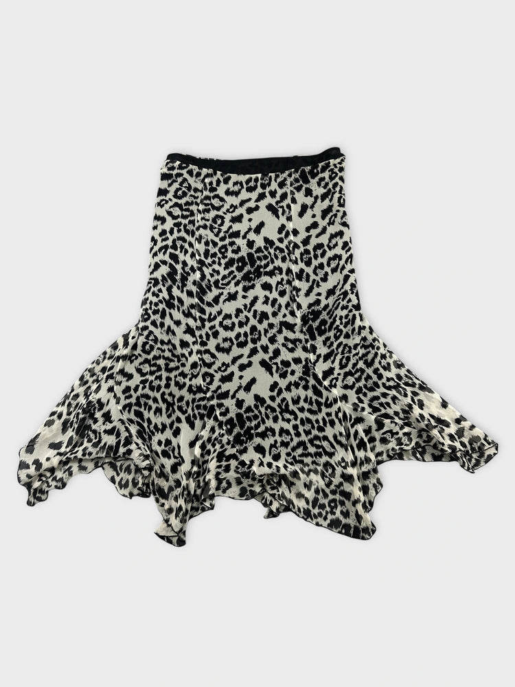 Silk Leopard Print Skirt with Flowy Hem (W33 / XL)