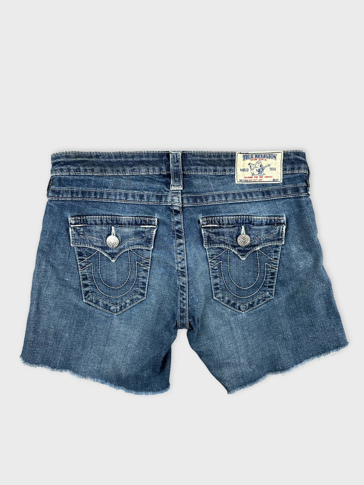 True Religion Denim Shorts with Edgy Frayed Hem (W28)