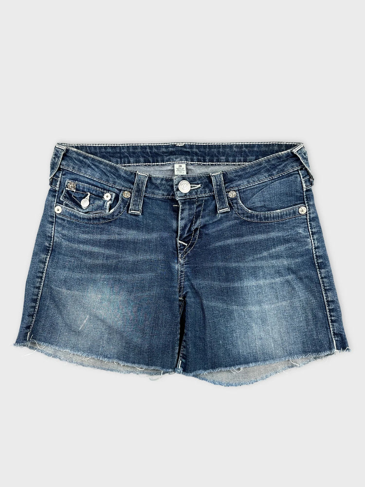 True Religion Denim Shorts with Edgy Frayed Hem (W28)