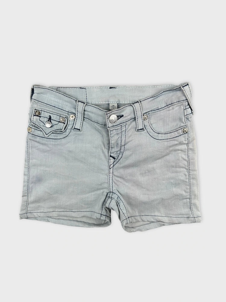 True Religion Light Wash Denim Shorts with Distressed Detail (W26 / S)