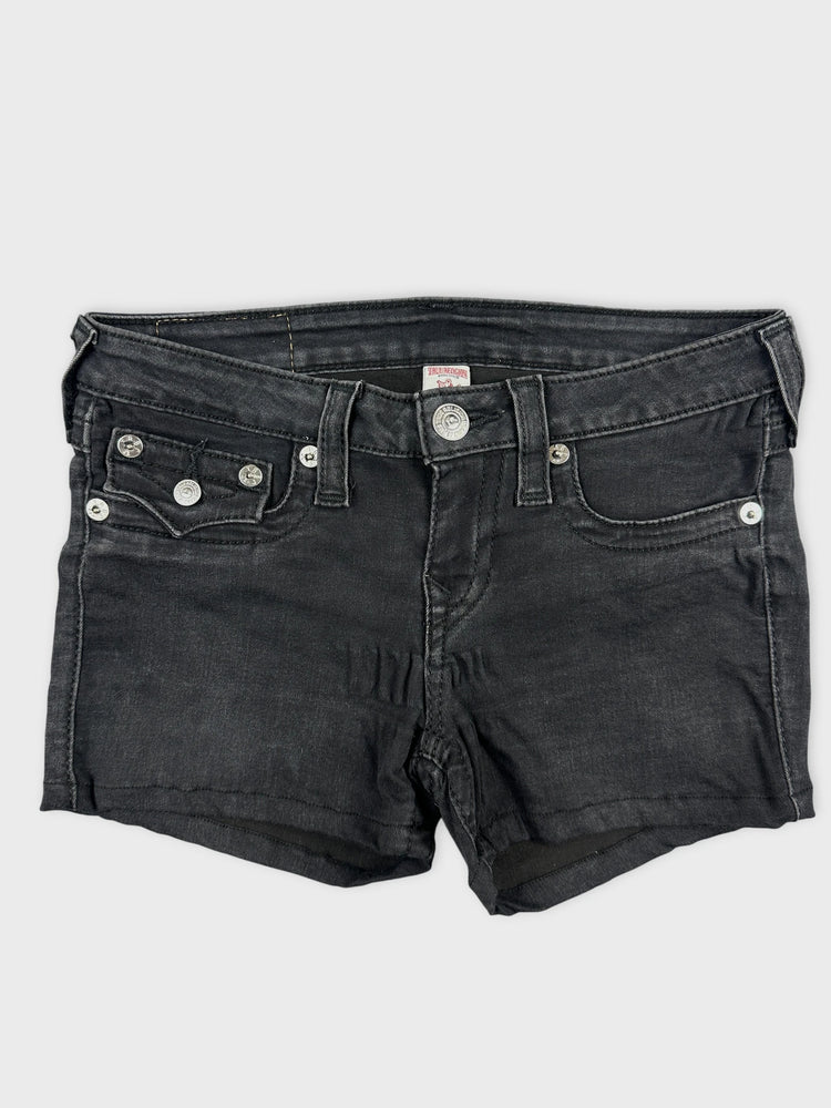 True Religion Black Denim Shorts with Edgy Details (W27)