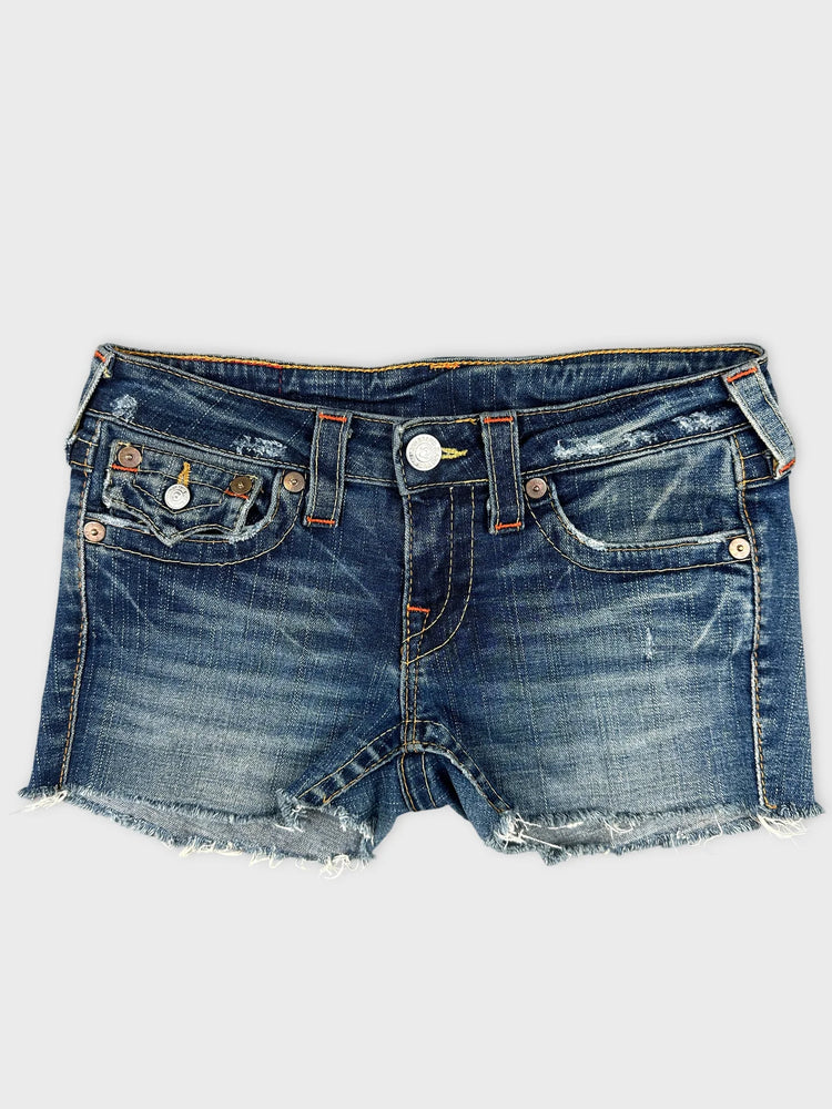 True Religion Distressed Denim Shorts with Raw Hem (W26)