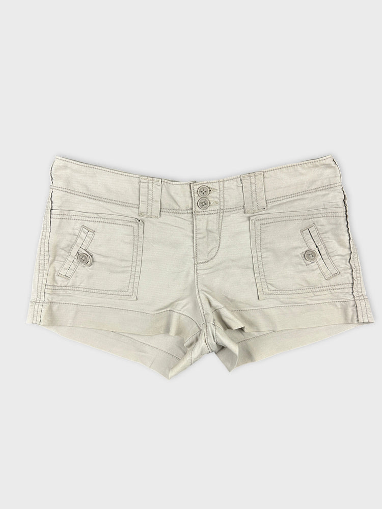 Stylish Beige Denim Shorts with Button Detail (W29)