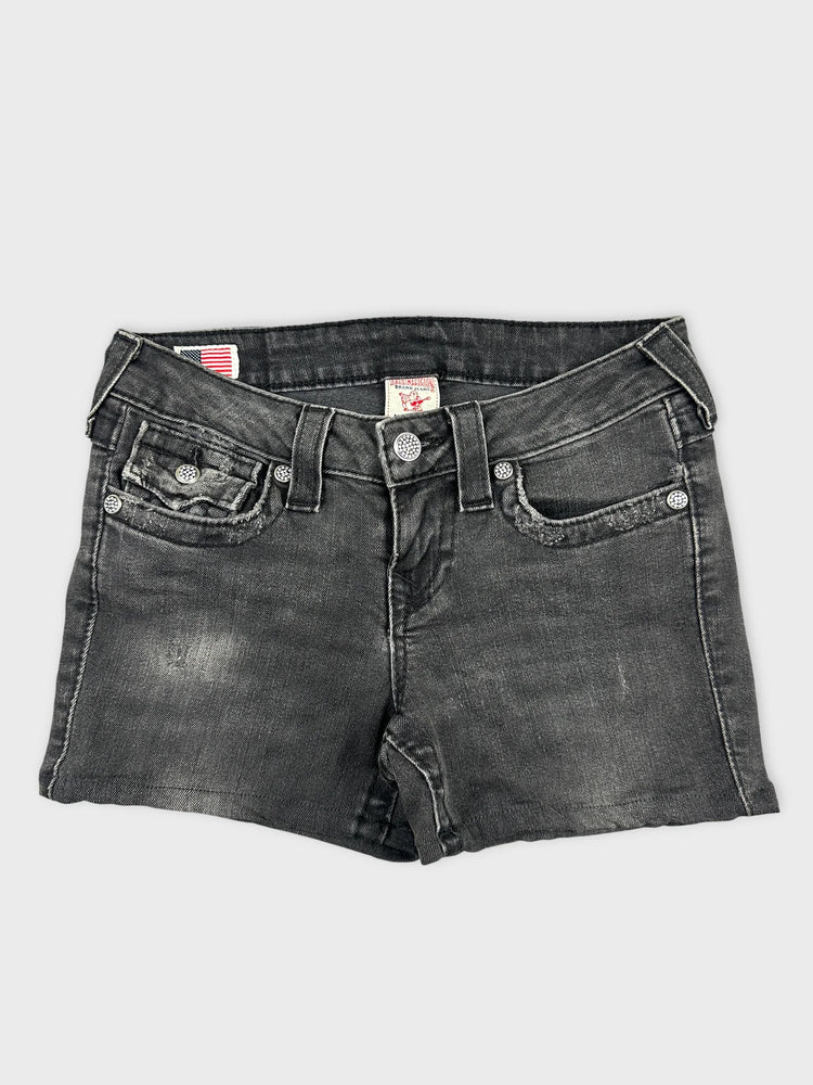True Religion Edgy Black Denim Shorts with Vintage Vibe (W26)