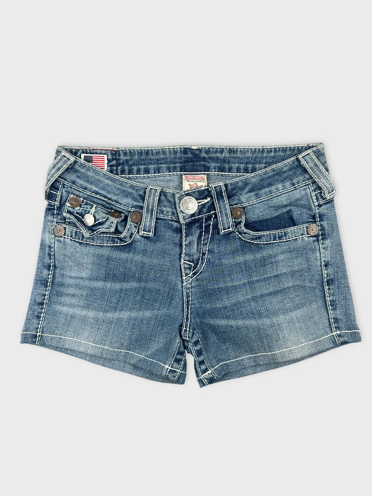 True Religion Edgy Denim Shorts with Distressed Detail (W26)