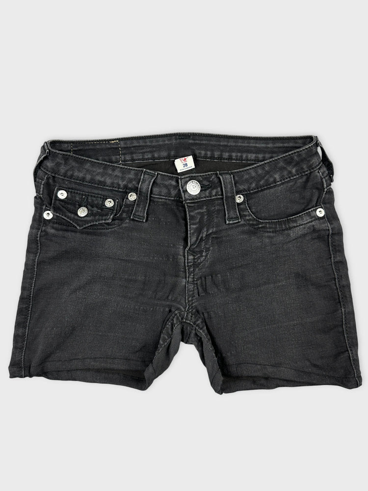 True Religion Black Denim Shorts with Distressed Edges (W28)
