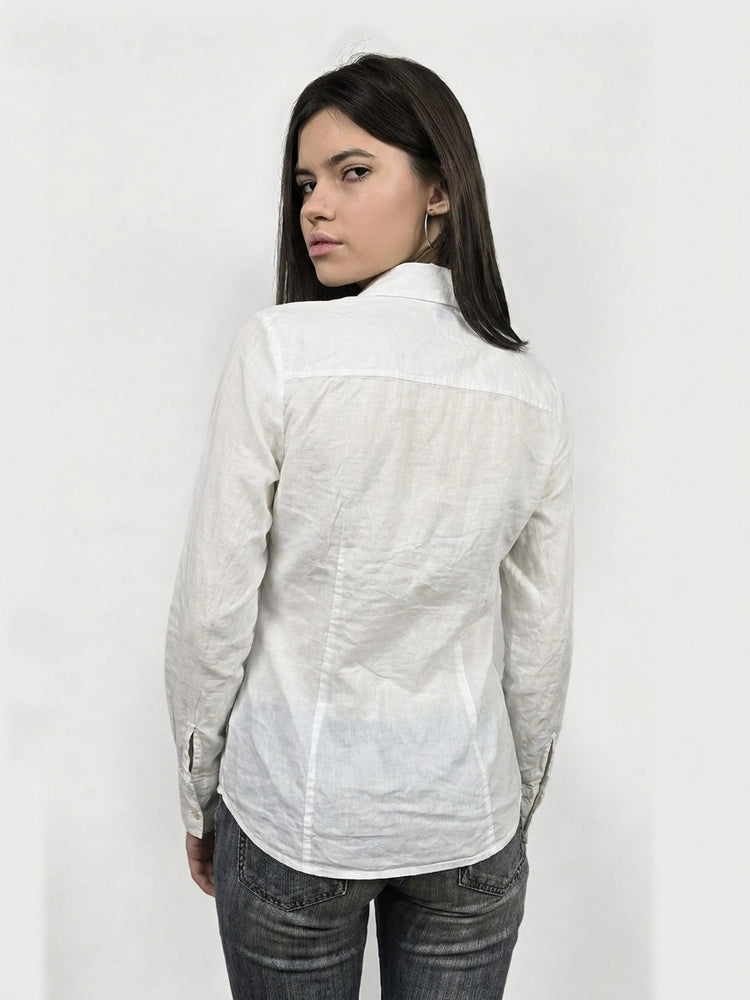 Chic White Long Sleeve Button Up Shirt (L)