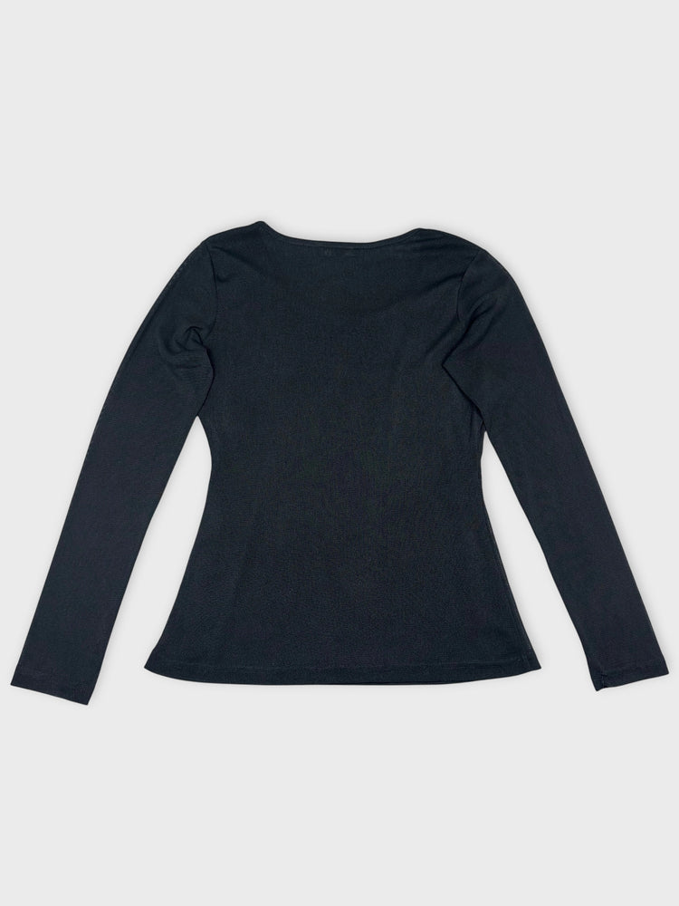 Sheer Black Long Sleeve Top for Layering (M)